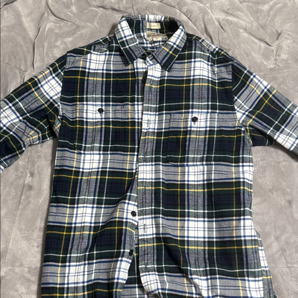 J. Crew Men's Casual Plaid Shirt - Green, Blue, White, Yellow